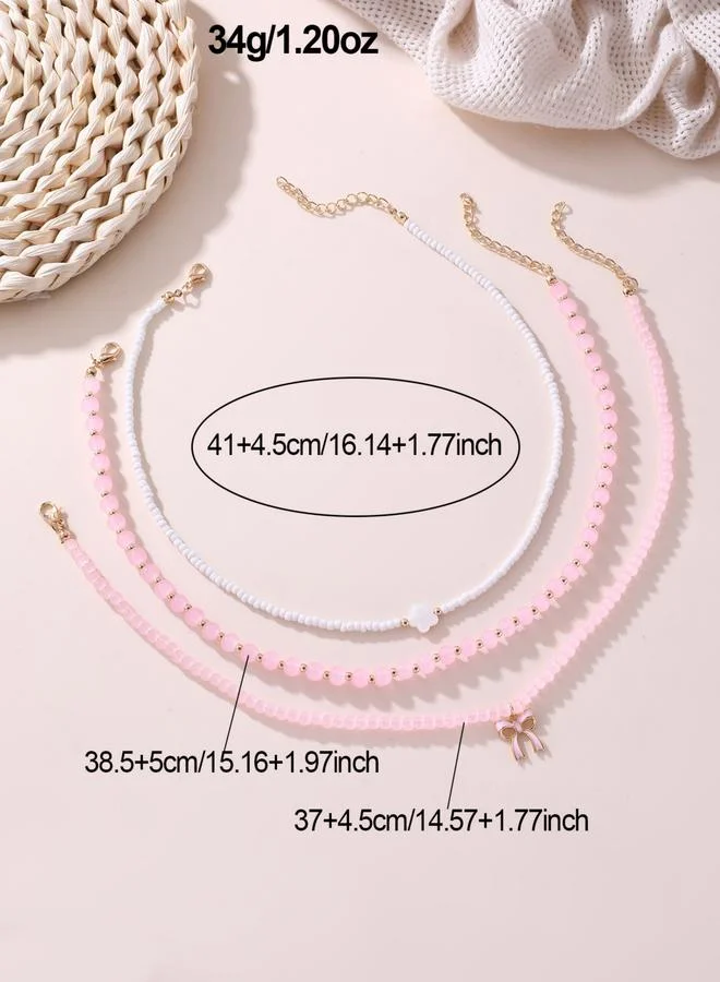 Take Two  Pack of 3 - Pink Beaded Necklace with Bow Pendant for Women | Best Price UAE